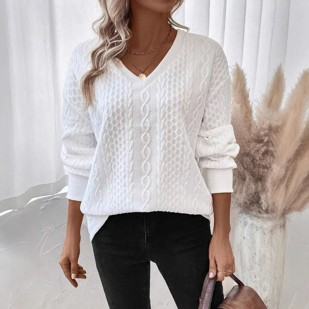 Milky white casual loose fit long sleeve t-shirt with 3D pattern design