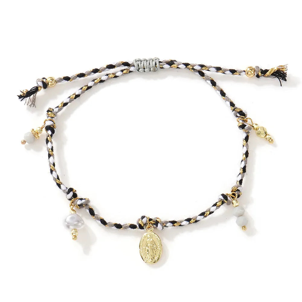 Colourful hand-woven braided rope ethnic style bracelet for women on wrist