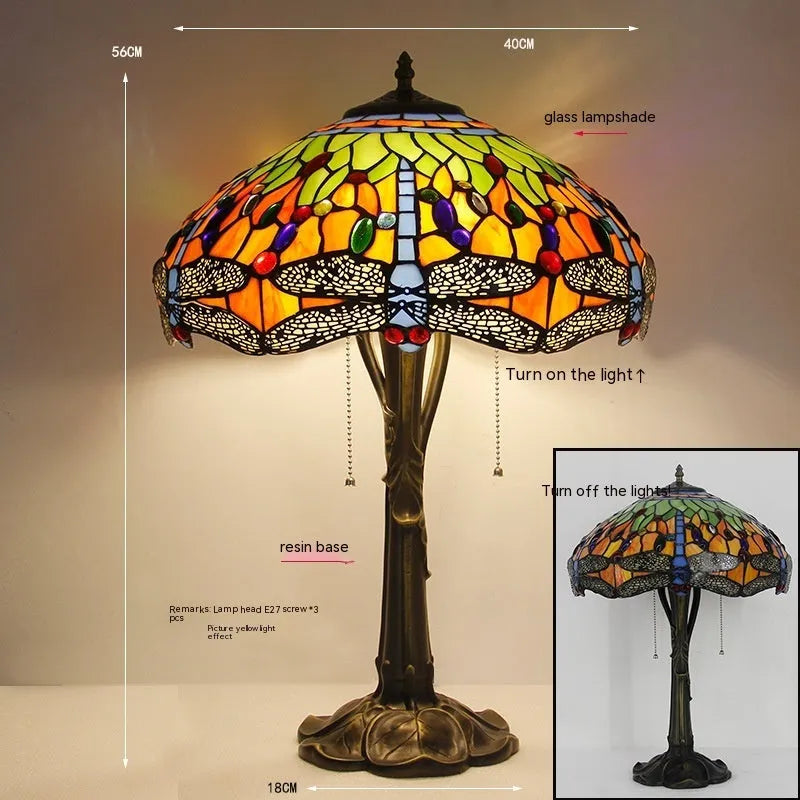 Stone table lamp with Tiffany dragonfly design in European retro style