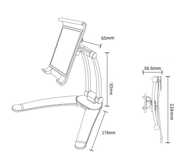 Aluminium alloy desktop tablet stand with adjustable clip holding a tablet at an angle