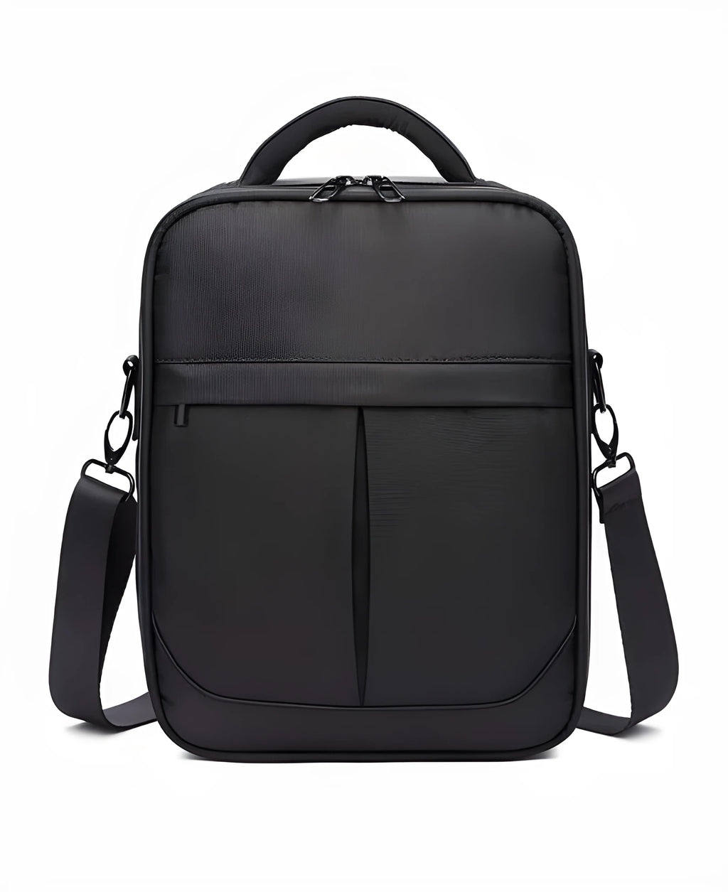 Black men's messenger shoulder bag made from Oxford fabric showing its size.