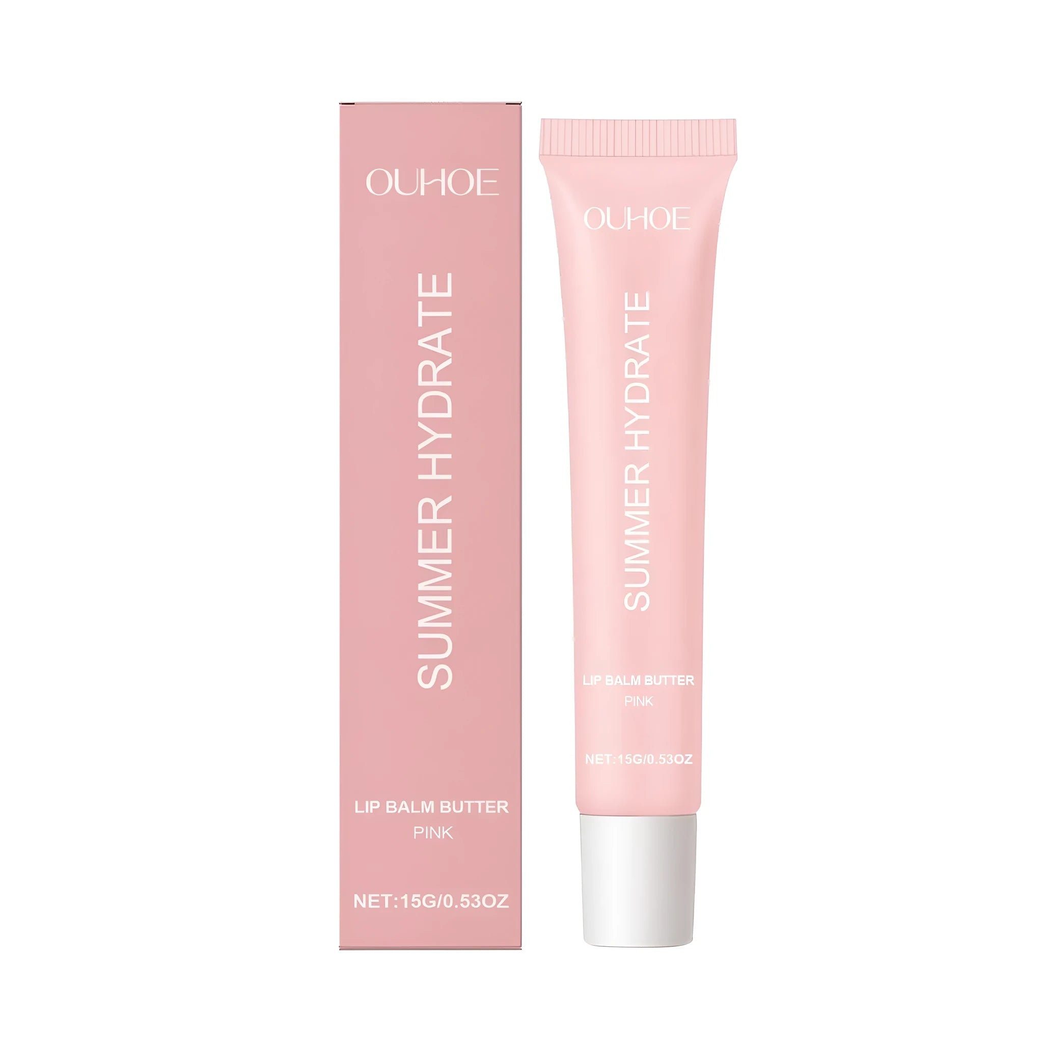 Pink lip balm butter stick with shea butter and vitamin E formula for moisturising lip care