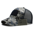 Tactical camouflage baseball hat with machine-embroidered patterns and adjustable sizing strap