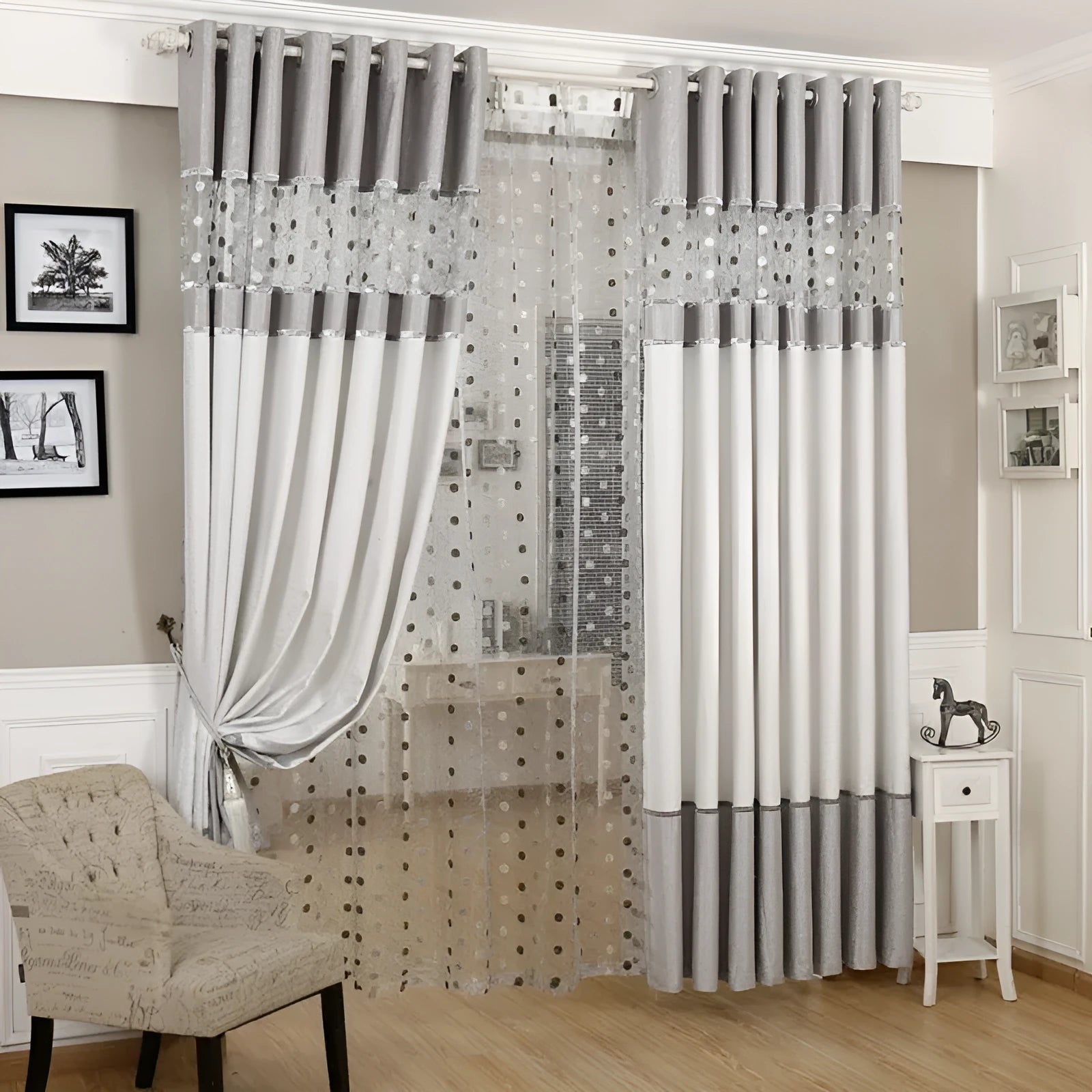 100% cotton blackout curtain panel with eyelets in a choice of widths on a white background.