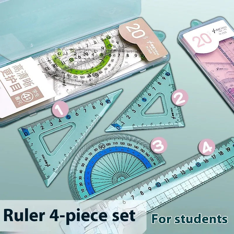 Youpai transparent acrylic ruler set with square and protractor on lined paper