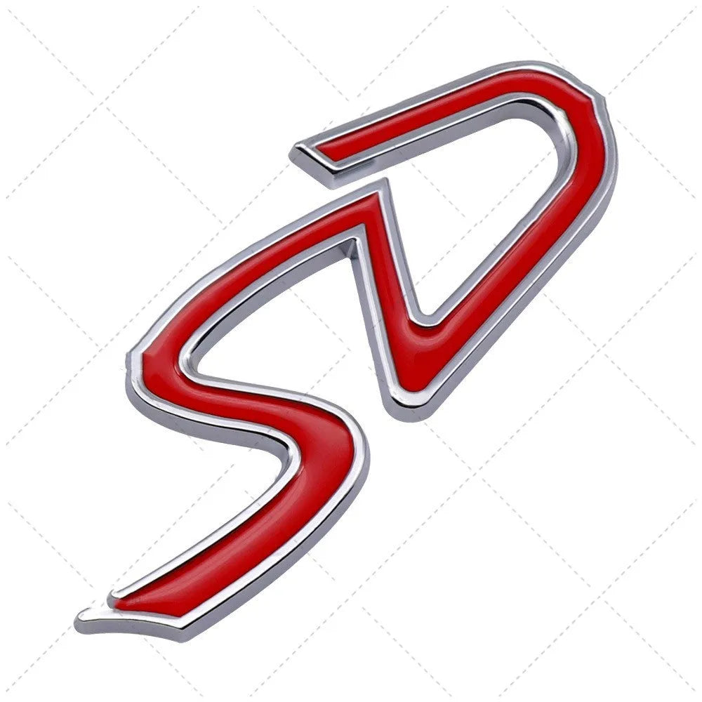 SD and D design metal car bumper stickers in red, black and silver finishes for vehicle modification
