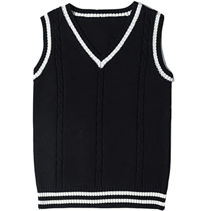 Women's slim fit acrylic knitted waistcoat with V-neck and striped stitching detail in multiple colours