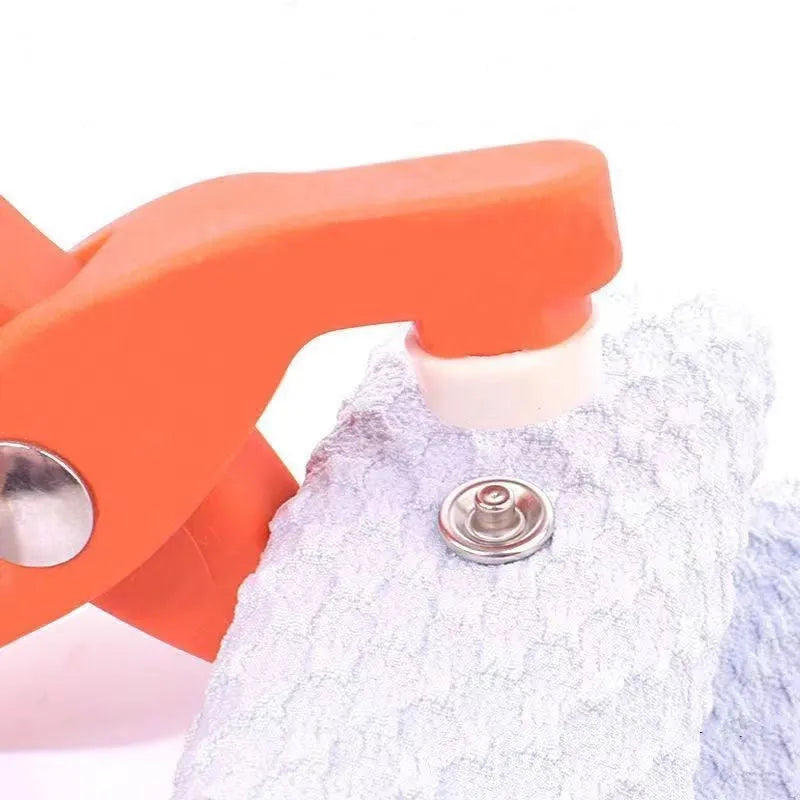 Stainless steel five claw no sew buttons and pliers tool for children's clothing.