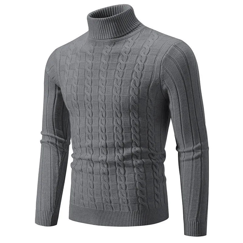 Men's slim twist turtleneck pullover sweater in chenille fabric showing colour options