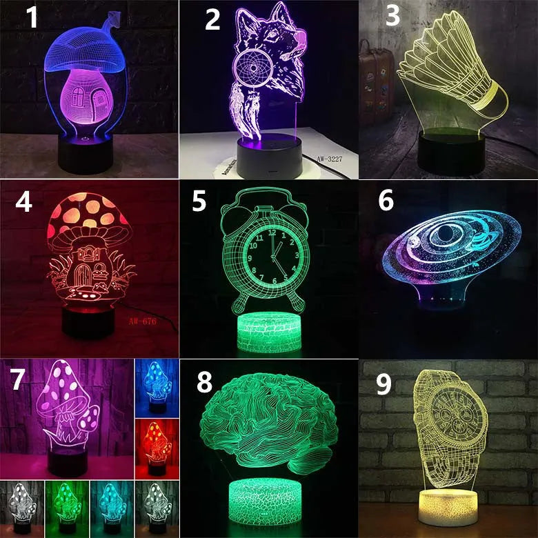 Colourful 3D LED desk lamp with remote control and touch operation for study rooms