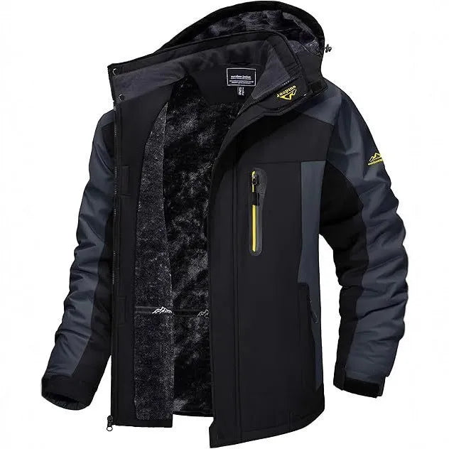 Men's casual hooded warm cotton coat in solid colour with polyester filling, front view