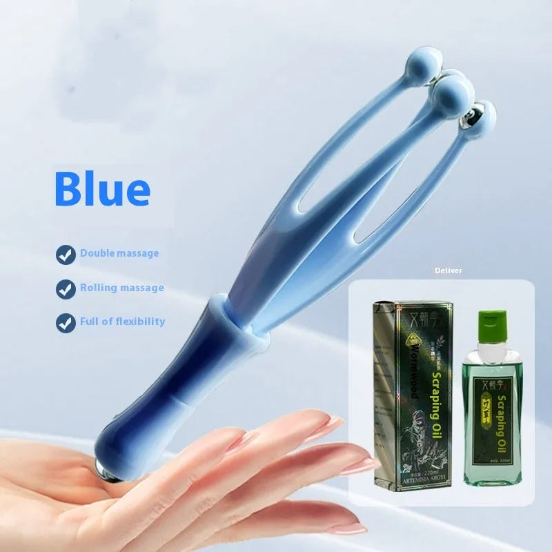 Blue and white finger massager with steel ball rollers for hand joint care