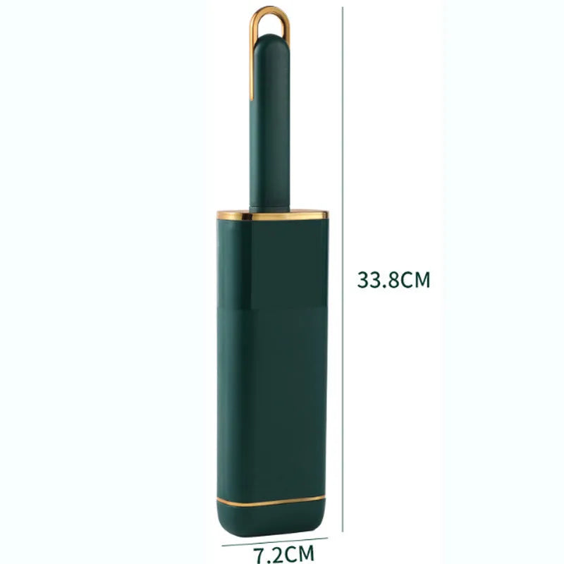 Blue, green, and white double-sided pet hair remover brush with storage base.