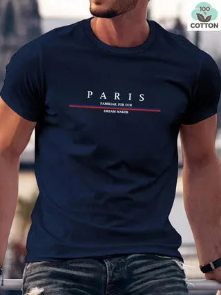 Men's loose fit short sleeve T-shirt with letter print in pure cotton