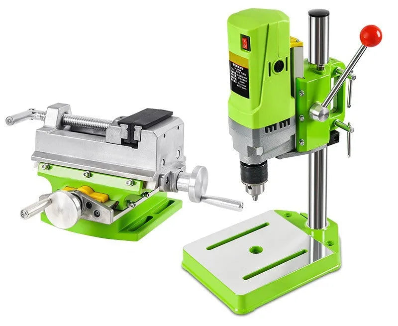 Bench-mounted drilling and milling machine with bench pliers for workshop use