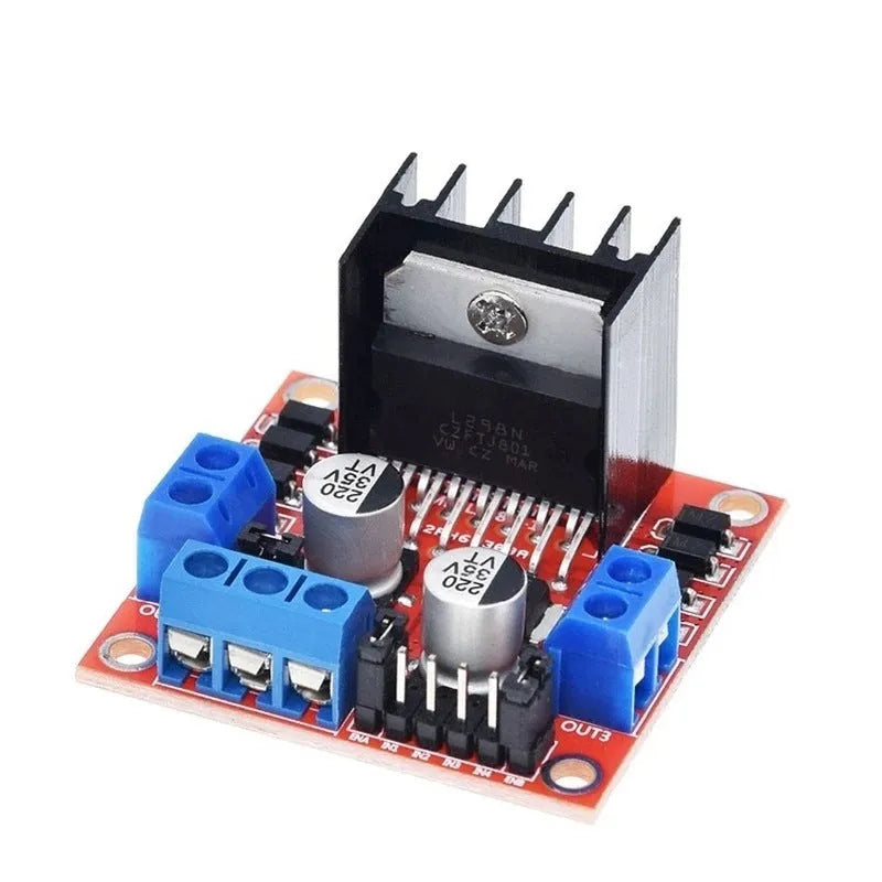 L298N motor driver module board for DC stepper motor control in robotics projects