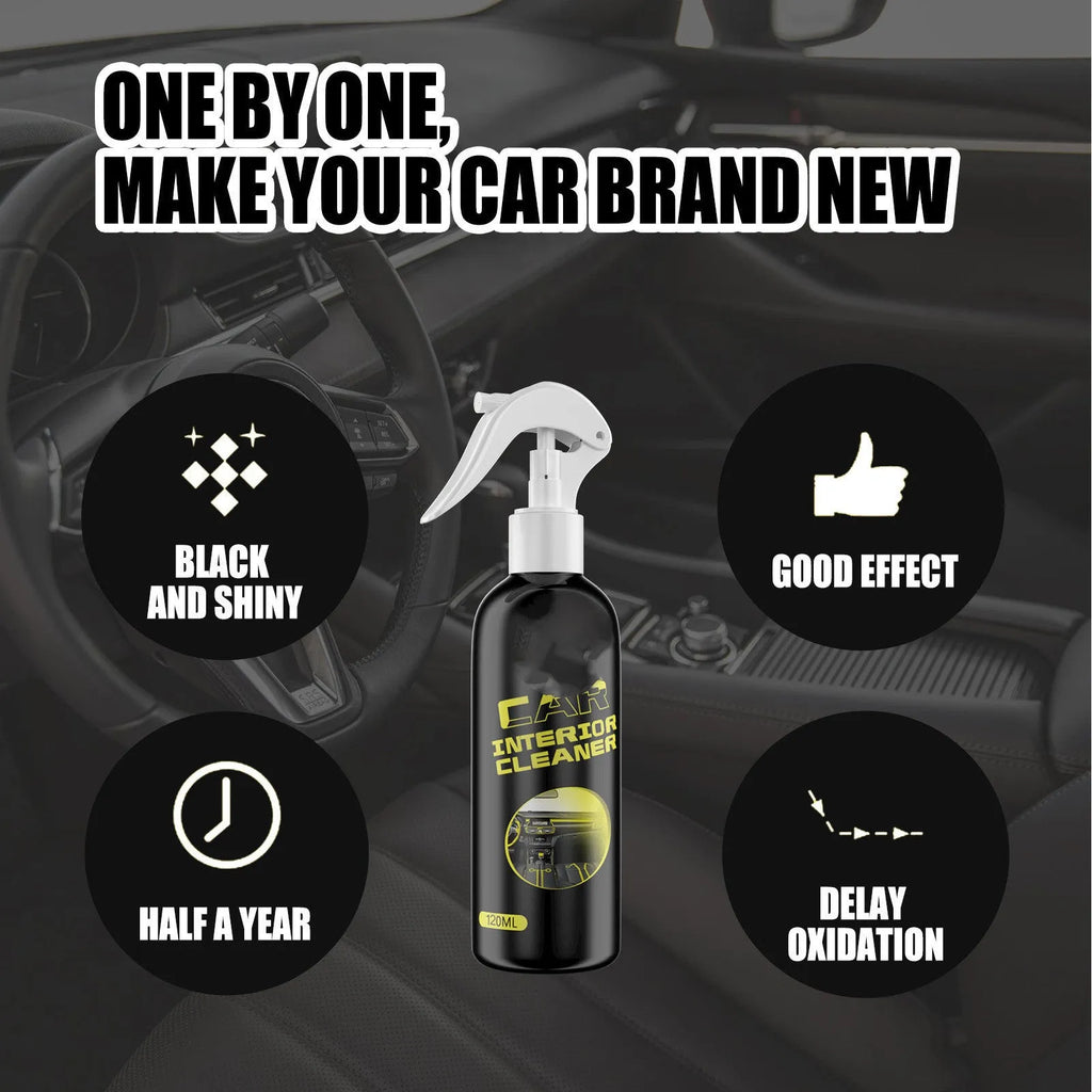 120ml bottle of car interior cleaner for leather and plastic dashboard maintenance.