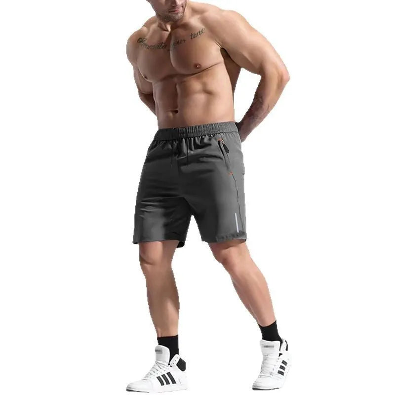 Men's grey elastic waist sports shorts made from a bamboo fibre blend fabric.