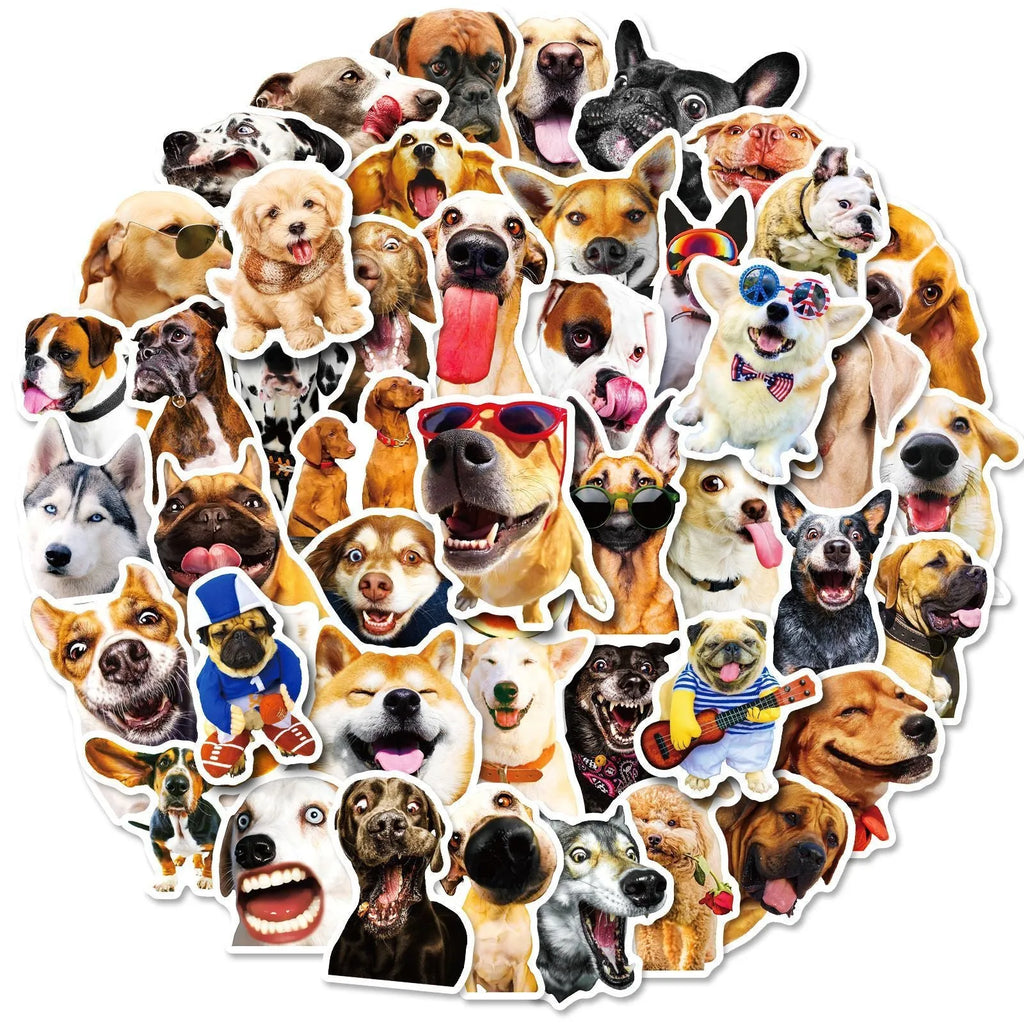 Pack of 100 realistic dog facial expression sticker sheets in Nordic style
