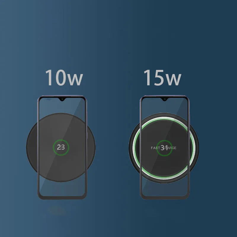 QI wireless charger in ABS plastic with 10W and 15W fast charging options Black and White colours
