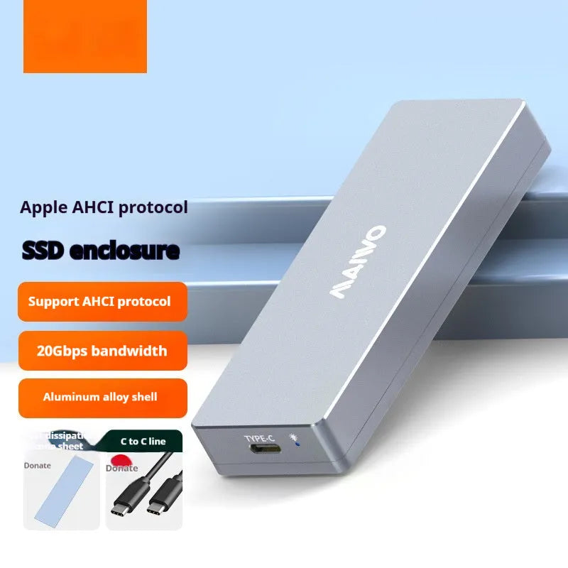 Type-C external hard drive enclosure for M.2 SATA SSDs with aluminium case and installation hardware