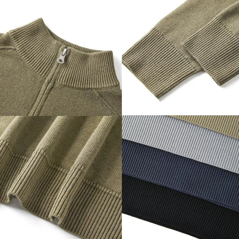 Men's casual thickened wool pullover sweater in slim fit, shown in one of six available colours.