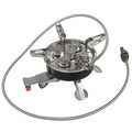 Silver stainless steel and copper portable split camping stove with foldable design and 100cm hose