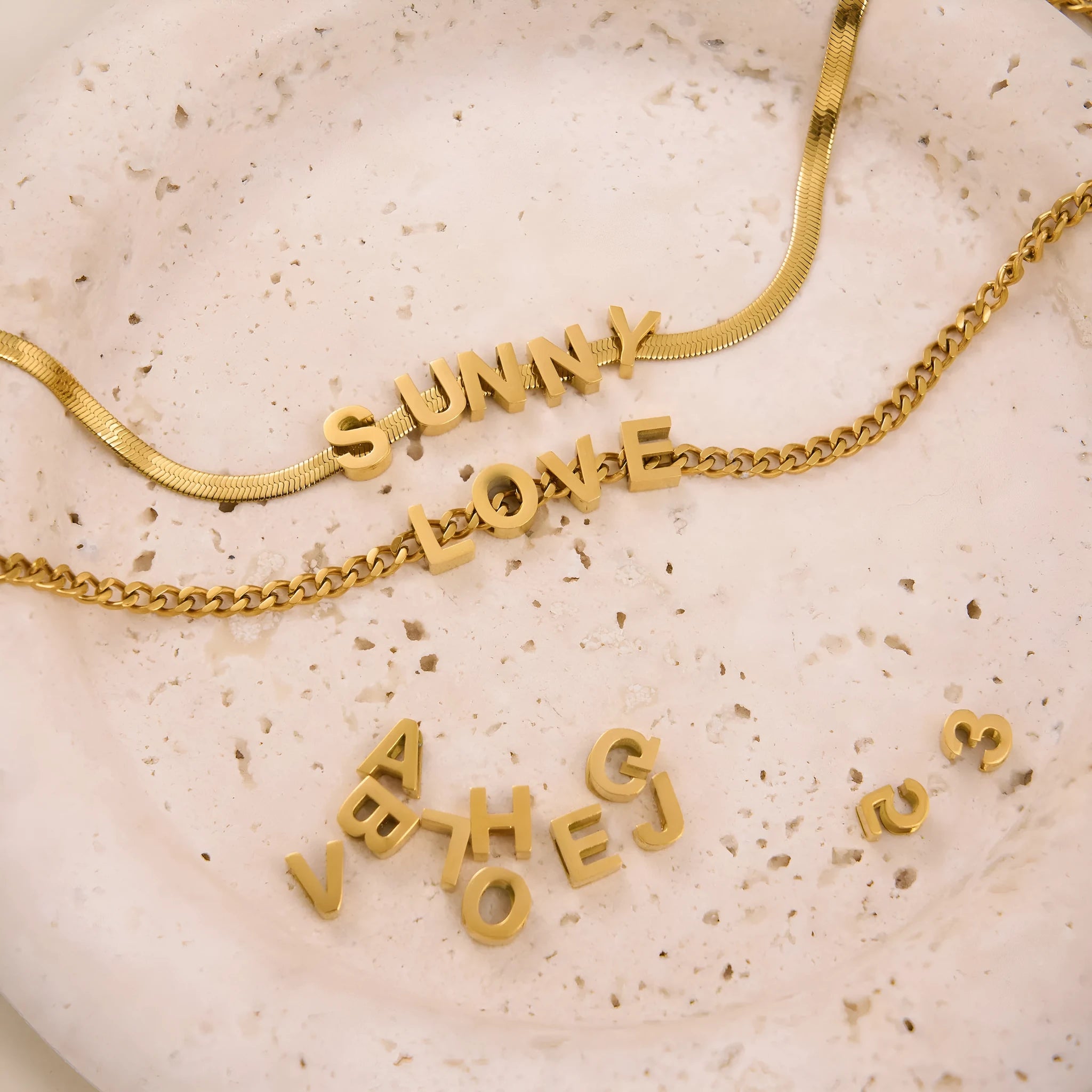 Gold electroplated titanium steel necklace with letter A charm on 40cm chain