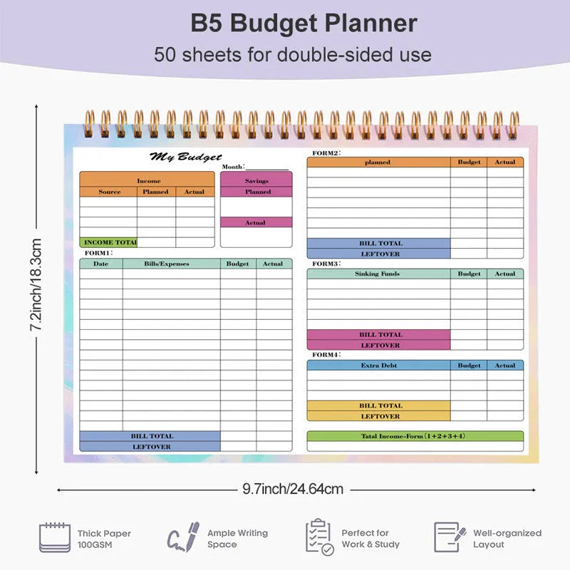 B5 wealth management notebook with spiral binding and PP cover for budget tallying and financial tracking