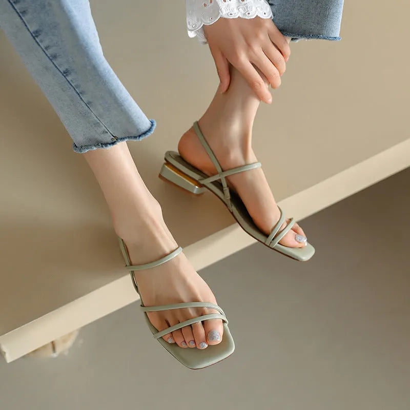Women's open-toed Roman sandals with square toe and adjustable microfiber straps in beige colour