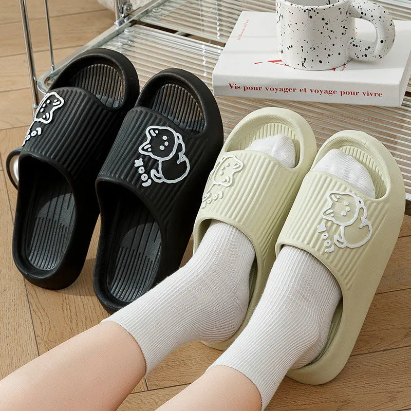 Women's EVA platform slides with cat design in multiple colours on a non-slip sole.
