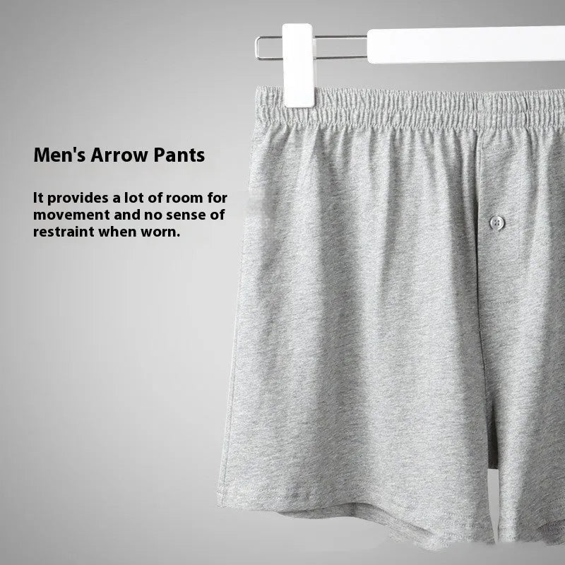 Men's high-waist loose fit cotton boxer shorts in black, shown flat.