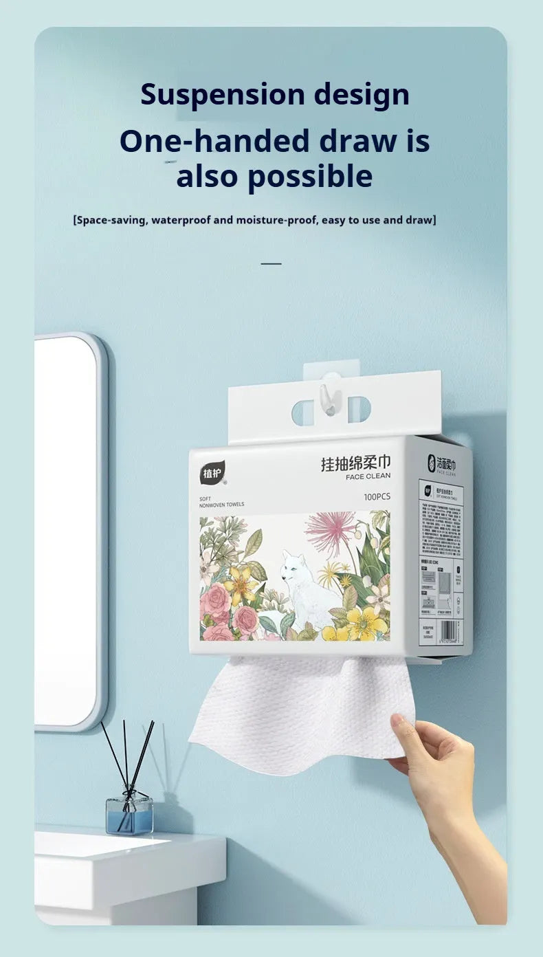 Disposable face cloth towel roll on a removable hook, showing winter soft cotton colour.