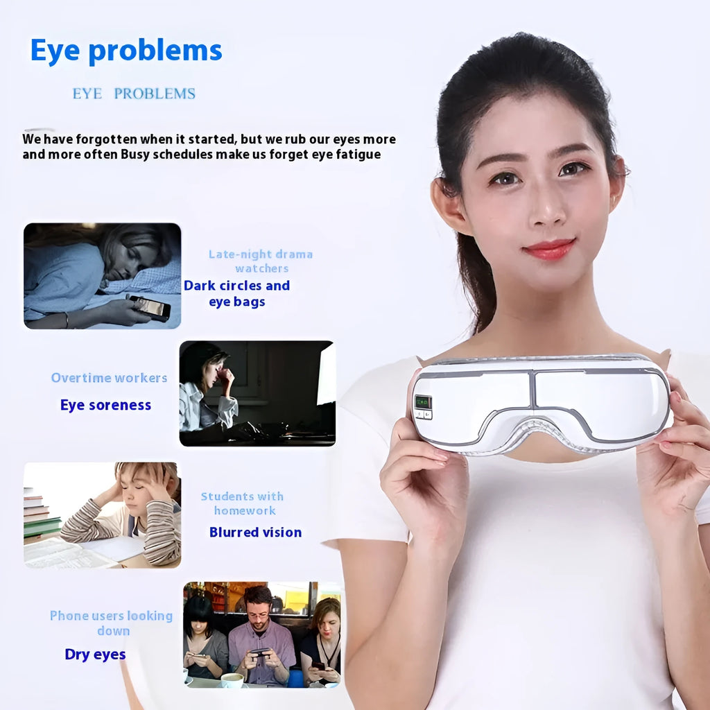 Wireless smart Bluetooth eye massager with protein skin material and hot compress function