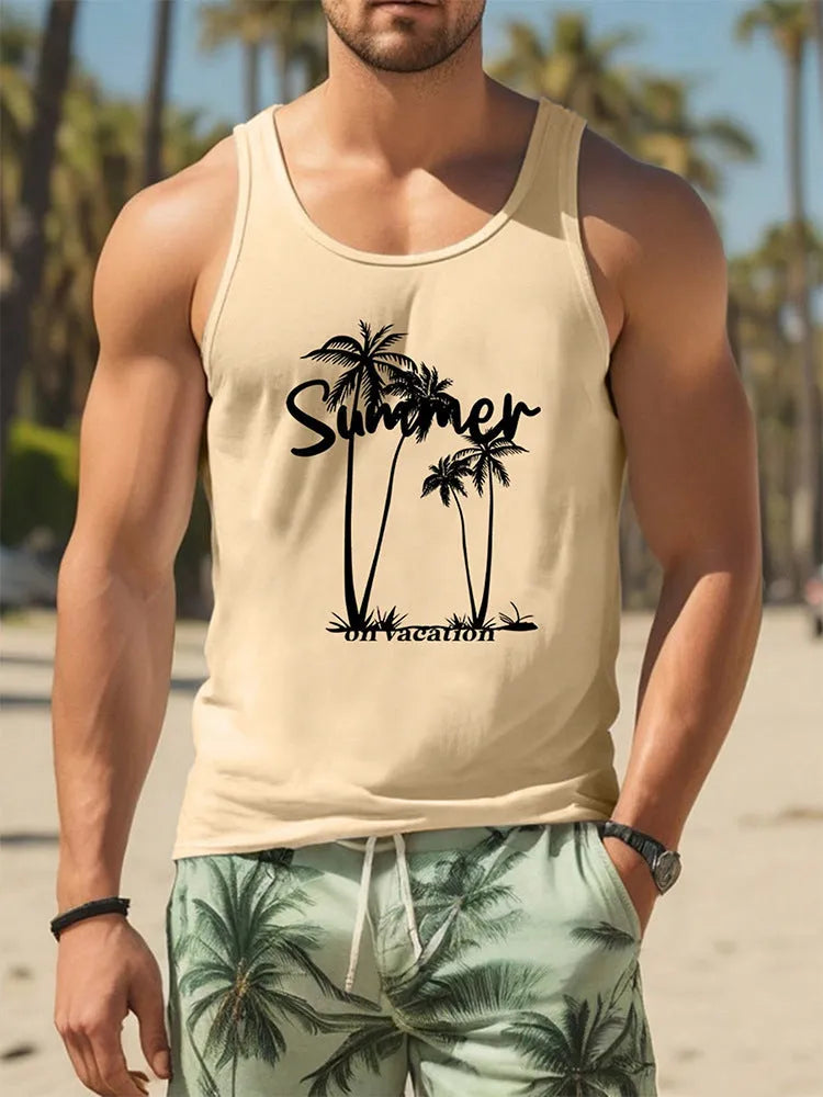 Men's solid-colour sleeveless vest in pinhole cloth fabric on a hanger.