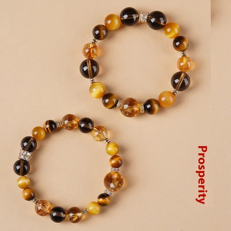 Tiger-eye crystal bracelet with Jinba tower pattern in geometric design