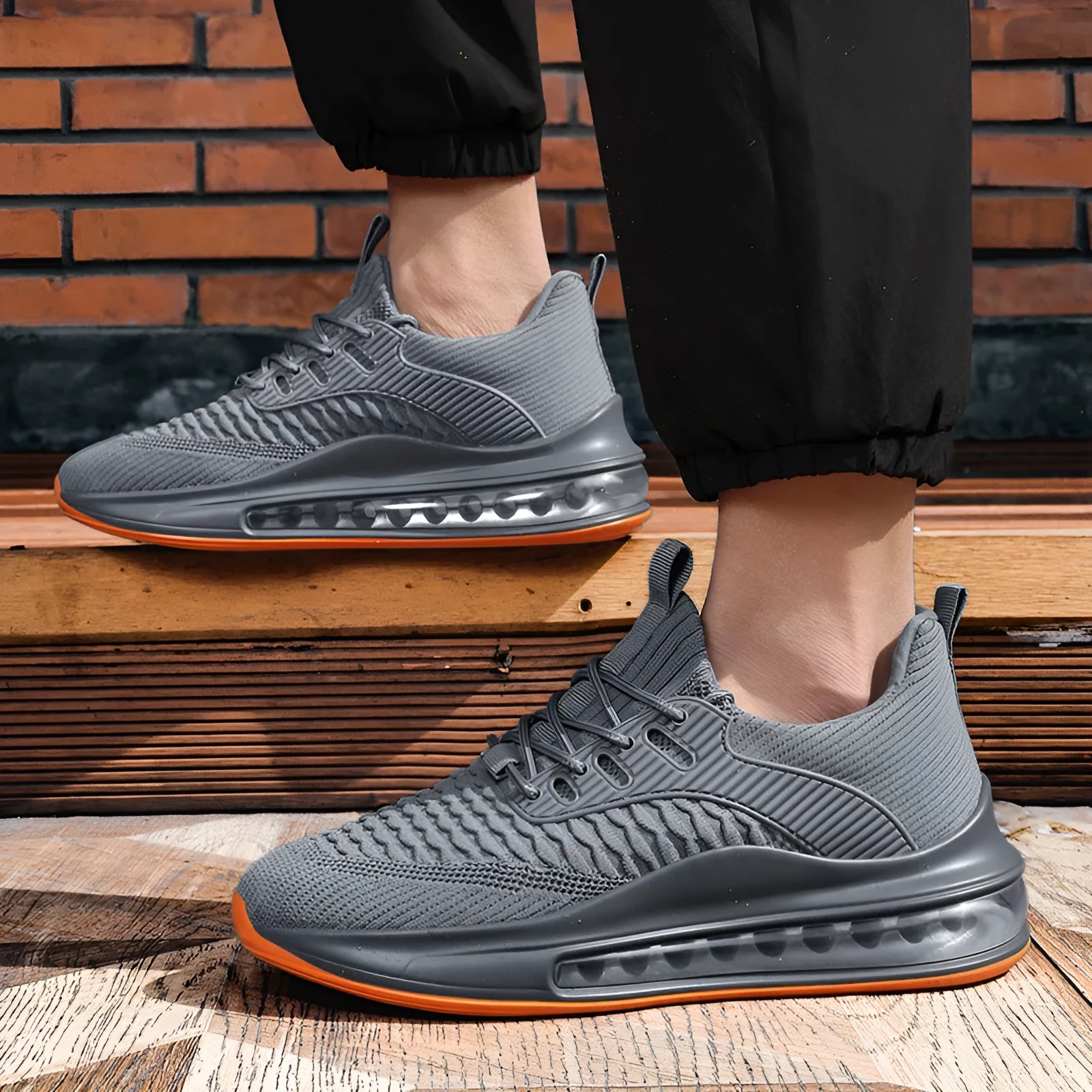 Men's black mesh running shoes with low top design and round toe for universal sports activities