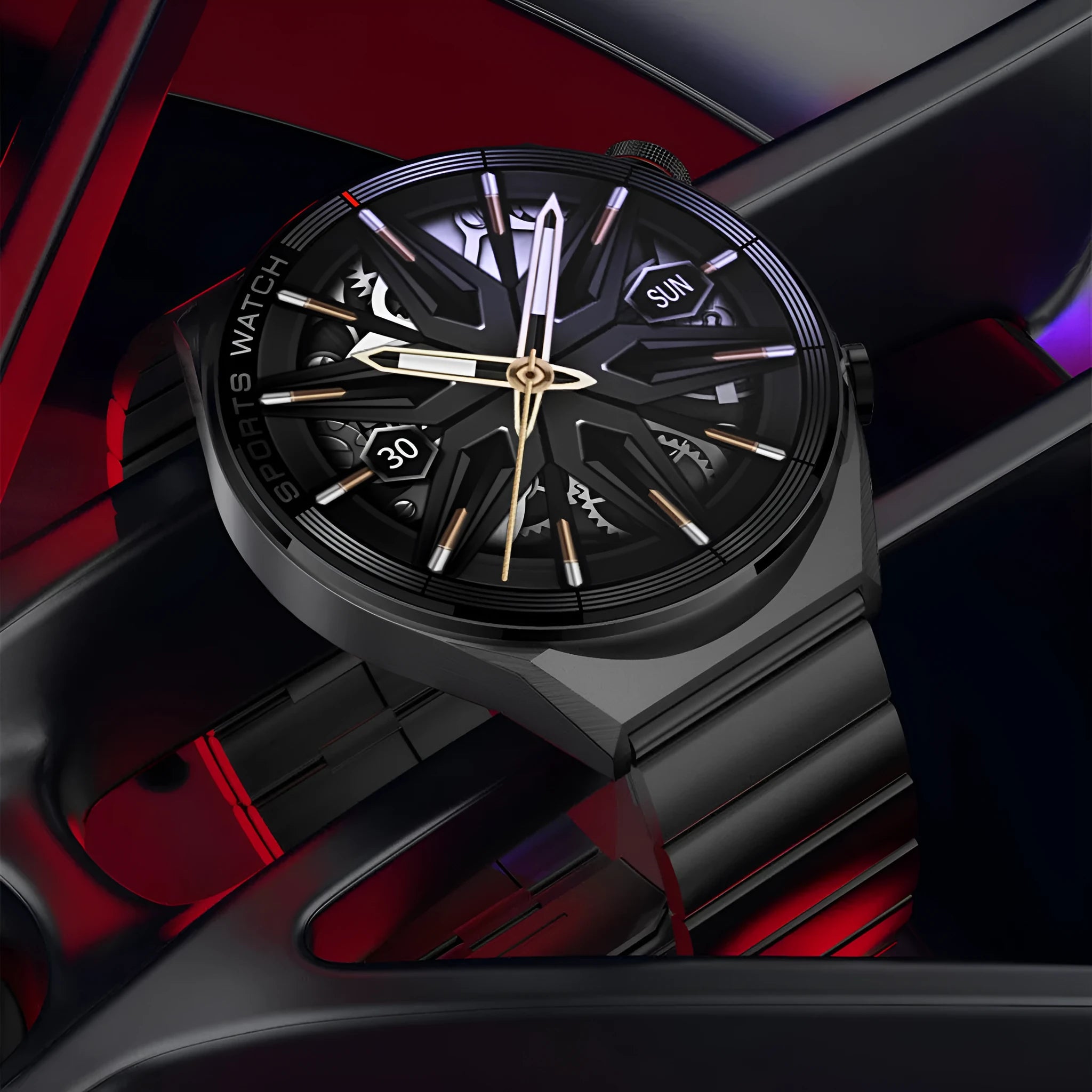 Large screen Bluetooth call smart watch showing 1.5 inch colour display with black case and interchangeable strap