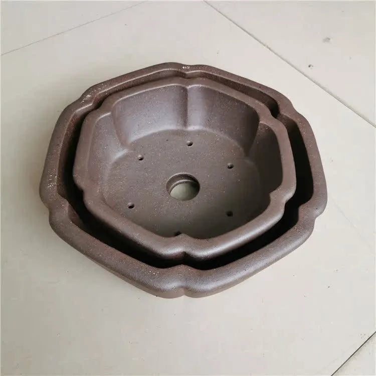 Large hexagonal purple sand kiln-baked flowerpot in brown for plants