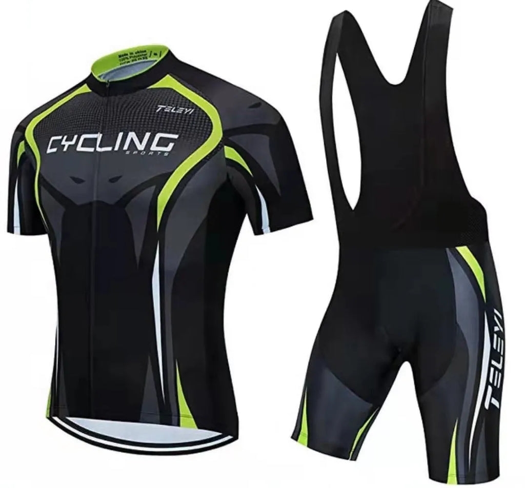 Cycling jersey and bib shorts set in a moisture-wicking fabric for summer riding