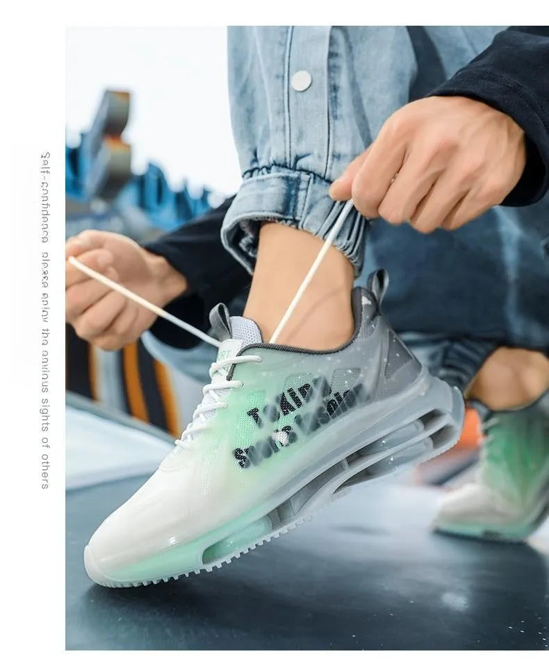 Men's platform sole trainers in mesh with mid-top height and round toe design