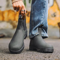 Vintage Chelsea boots artificial PU leather ankle boots with low heel and round toe in black brown grey colours