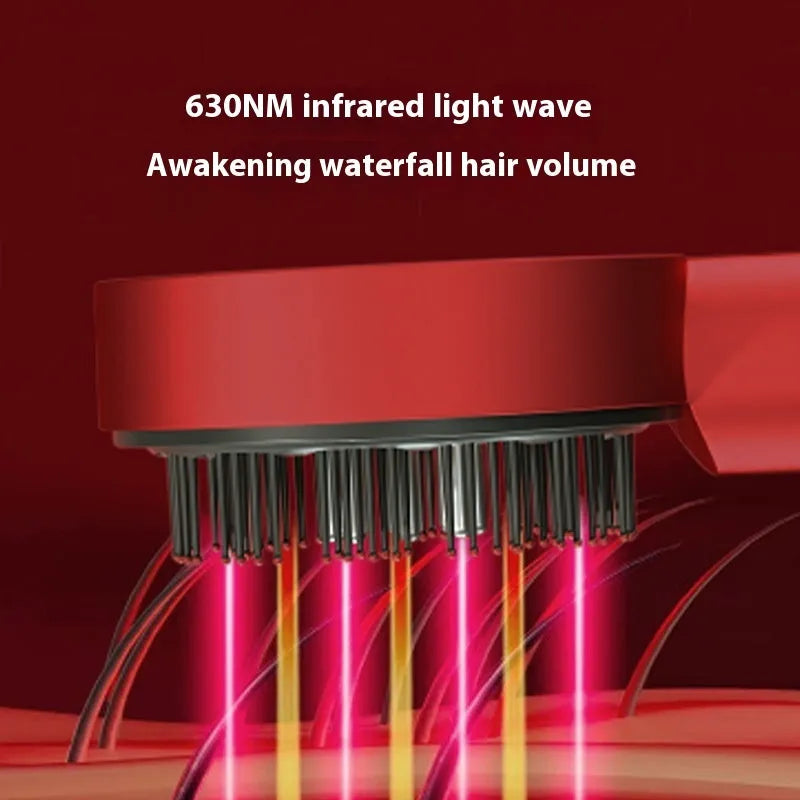 Household red and blue light massage hair comb in black or red colour with Type-C charging port