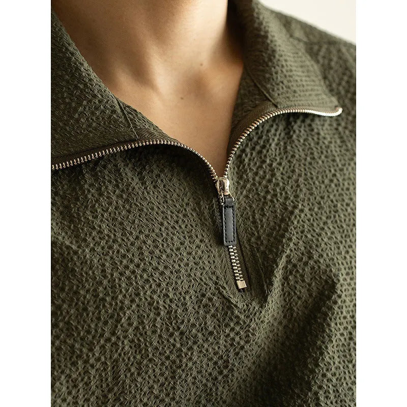 Men's loose fit short sleeve T-shirt in cedar green made from quick-drying Ice Silk polyester fabric