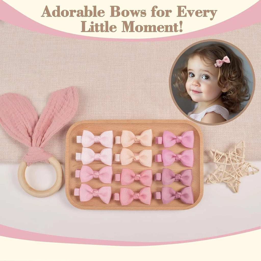Set of pastel-coloured fully lined hair clips for babies and toddlers arranged by colour