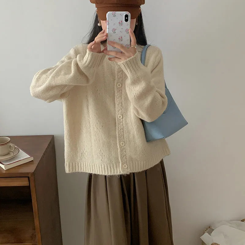 Korean retro style loose knitwear sweater coat in viscose fibre available in four colours