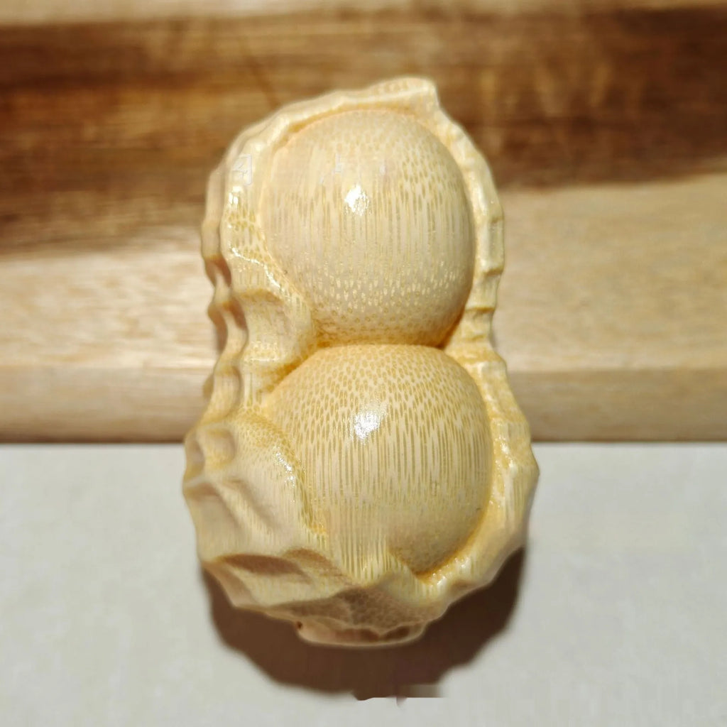 Natural bamboo carving peanut ornament with Good Things May Happen inscription