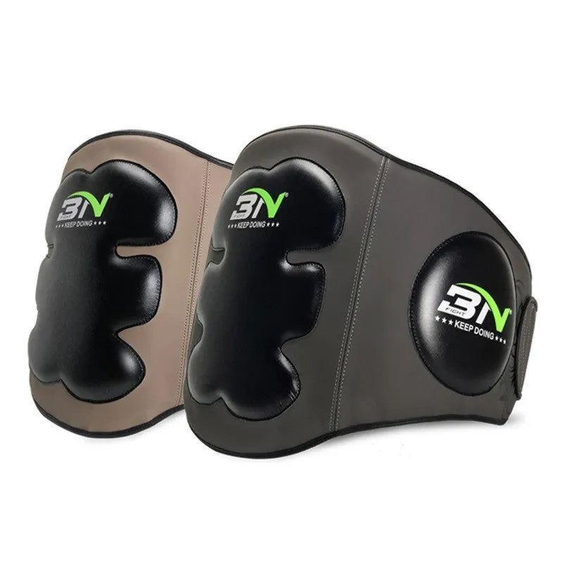 Sanda boxing breast protection target showing waist area protective gear in dark grey colour