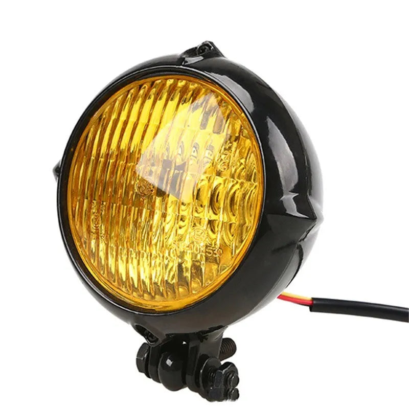 Black aluminium Harley halogen headlight with 8cm diameter and 10mm screw fitting