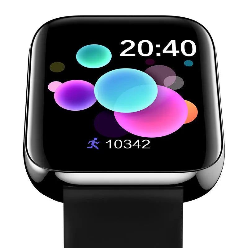 Smart bracelet with colour display showing blood pressure reading and call interface on wrist